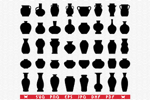 SVG Flower Vases, Black Silhouettes