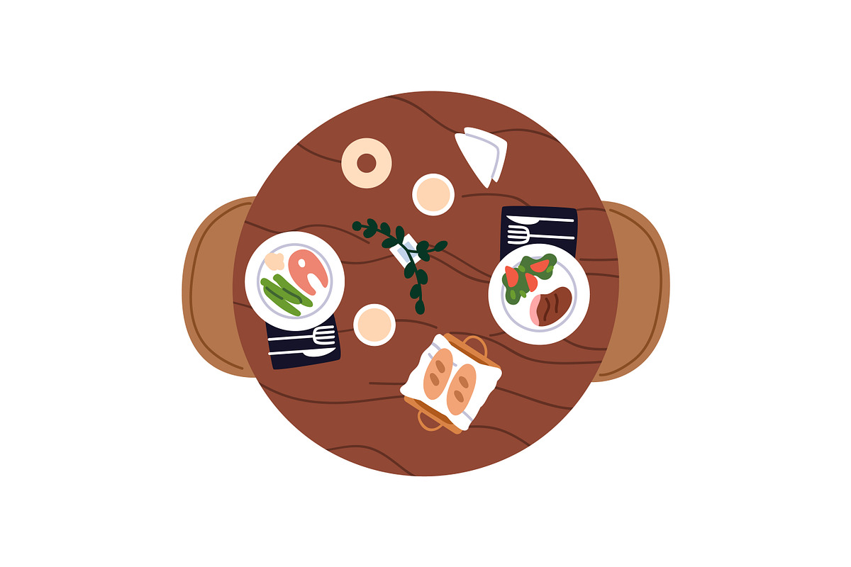 Food on dining tables, top view set, a Food Illustration by Good Studio (Photo 7 of 7)