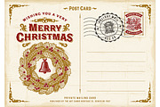 Vintage Merry Christmas Postcard, a Decorative Illustration by Retro Graphics (Thumbnail 2 of 2)