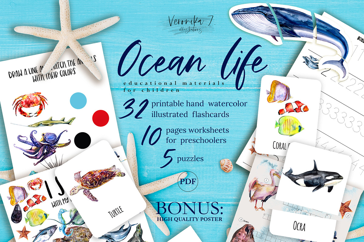 Ocean animals activities for kids, an Animal Illustration by ArtSpotVeronika (Photo 1 of 6)