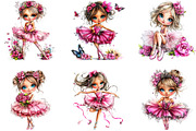 Ballerina Girls Whimsical Clipart, a Seasonal Illustration by Designking (Thumbnail 3 of 5)
