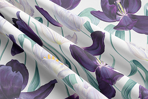 White & Dark Tulips Vector Pattern