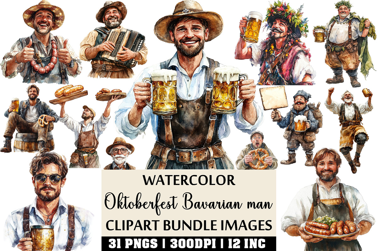 Oktoberfest Bavarian man clipart set, an Illustration by Craft Nest (Photo 1 of 4)