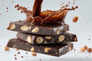 Delicious dark chocolate bar with nu, a Photo by Pixeness Studio