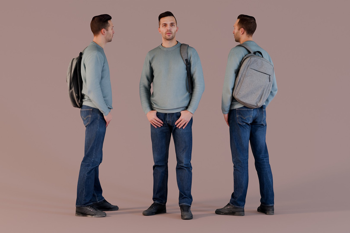 Handsome Man in Blue Sweater, a Characters & Person 3D Model by Kanistra Studio