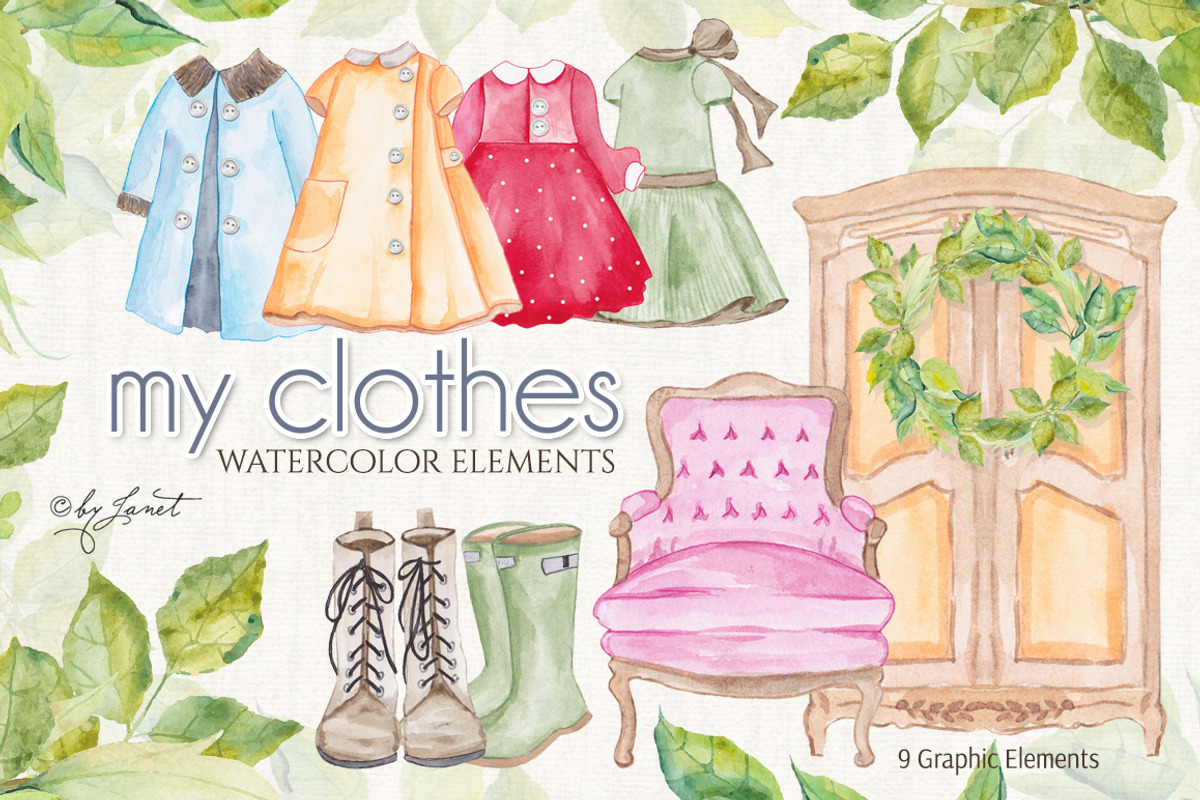 my clothes - watercolor elements, an Illustration by helloPAPER (Photo 1 of 2)