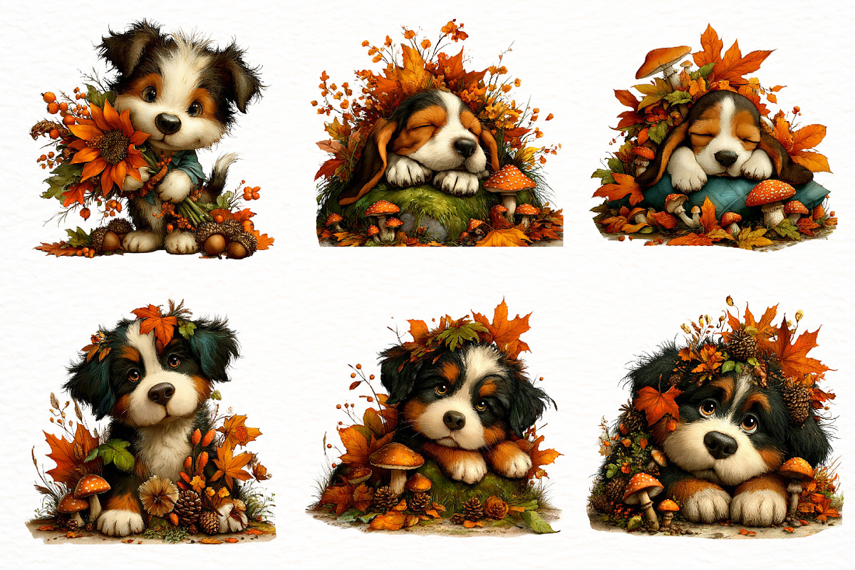 Whimsical Autumn Fall Dog Clipart, a Seasonal Illustration by Designworld (Photo 2 of 9)