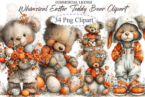 Whimsical Easter Teddy Bear Clipart, an Illustration by designcity5