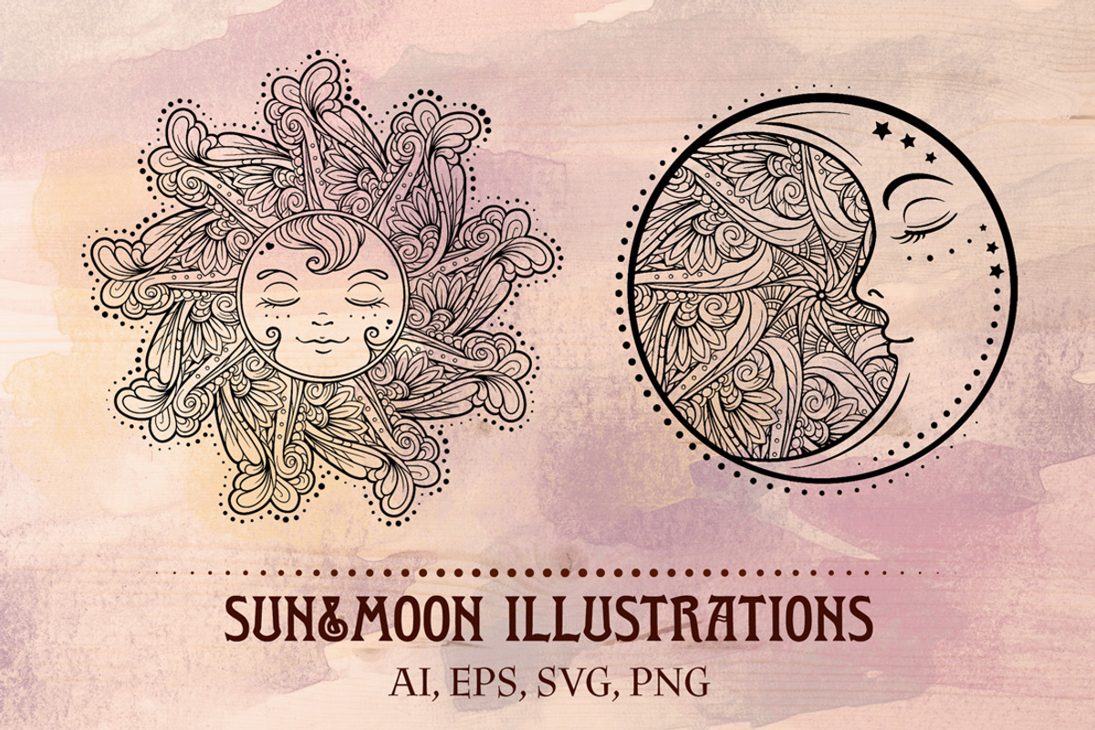 Sun&Moon illustrations set., an Illustration by Graphic Magic