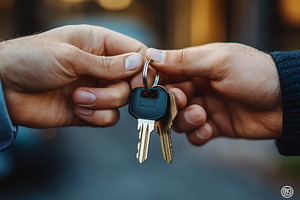 Two people exchanging keys during a, a Photo by Tanuart