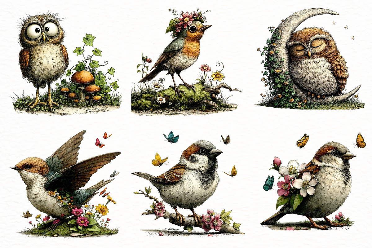 Whimsical Woodland Birds Clipart, a Seasonal Illustration by Designworld (Photo 2 of 10)