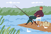 Man fishing on dock in nature, a Person Illustration by Good Studio (Thumbnail 2 of 3)