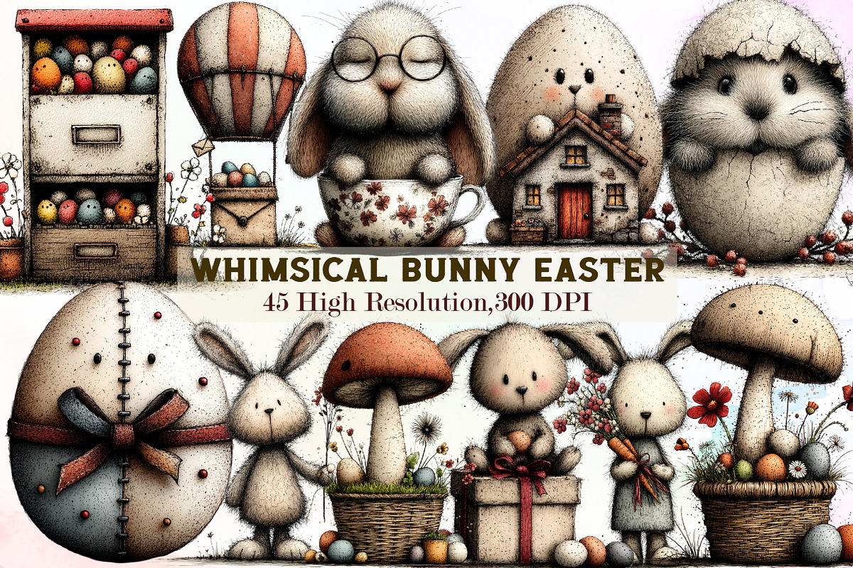 Whimsical Bunny Easter Clipart, an Illustration by Sublimation Artist (Photo 1 of 7)