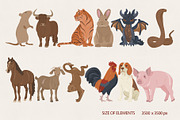 Chinese Zodiac Animals Clipart Set, an Animal Illustration by Vaniuta_Art (Thumbnail 2 of 3)
