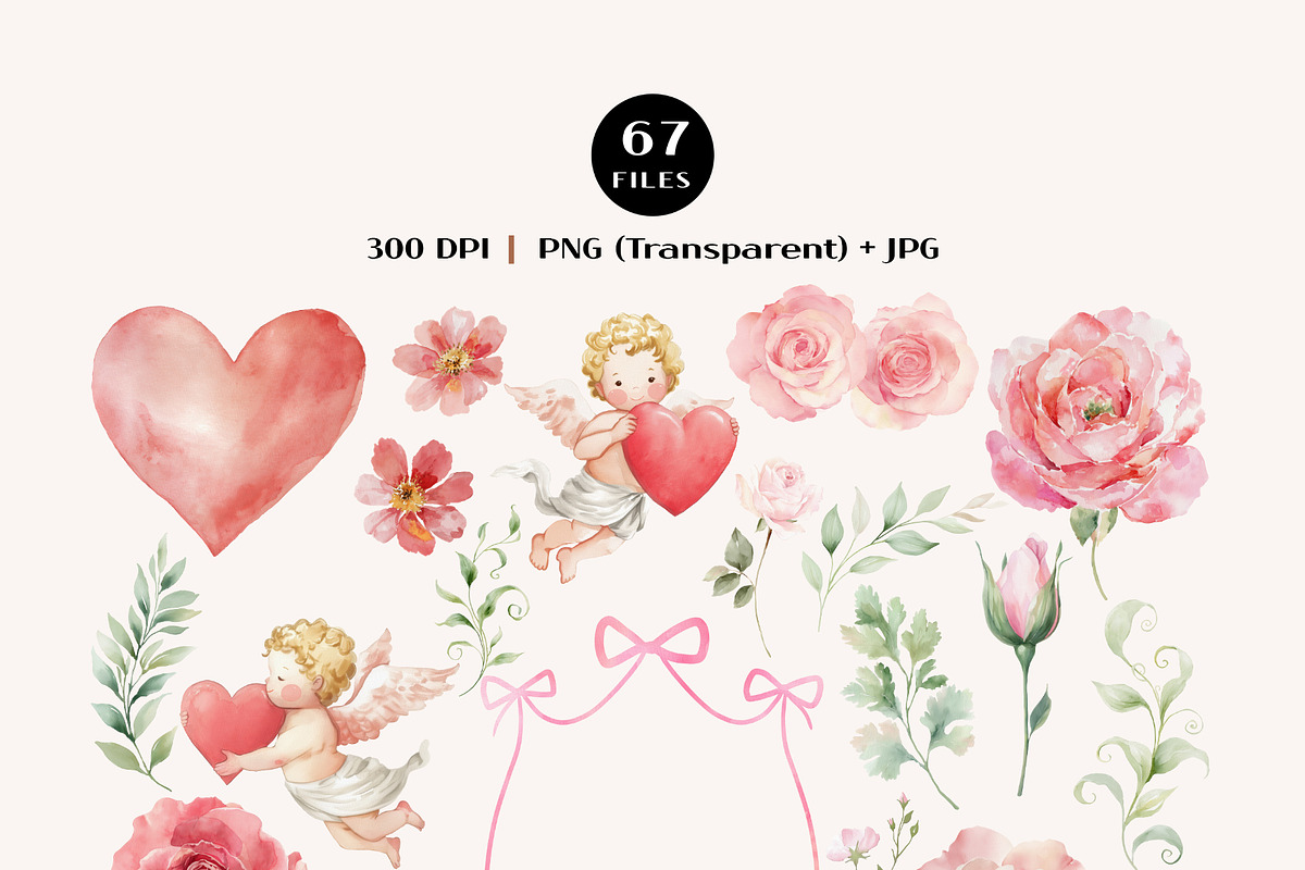 Romantic Valentine Clipart Set, a Decorative Illustration by OKArtHub (Photo 3 of 11)