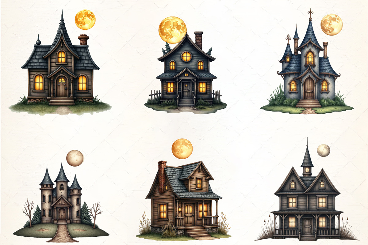 Haunted House with Moon Clipart, an Illustration by CrexoraLab (Photo 4 of 5)