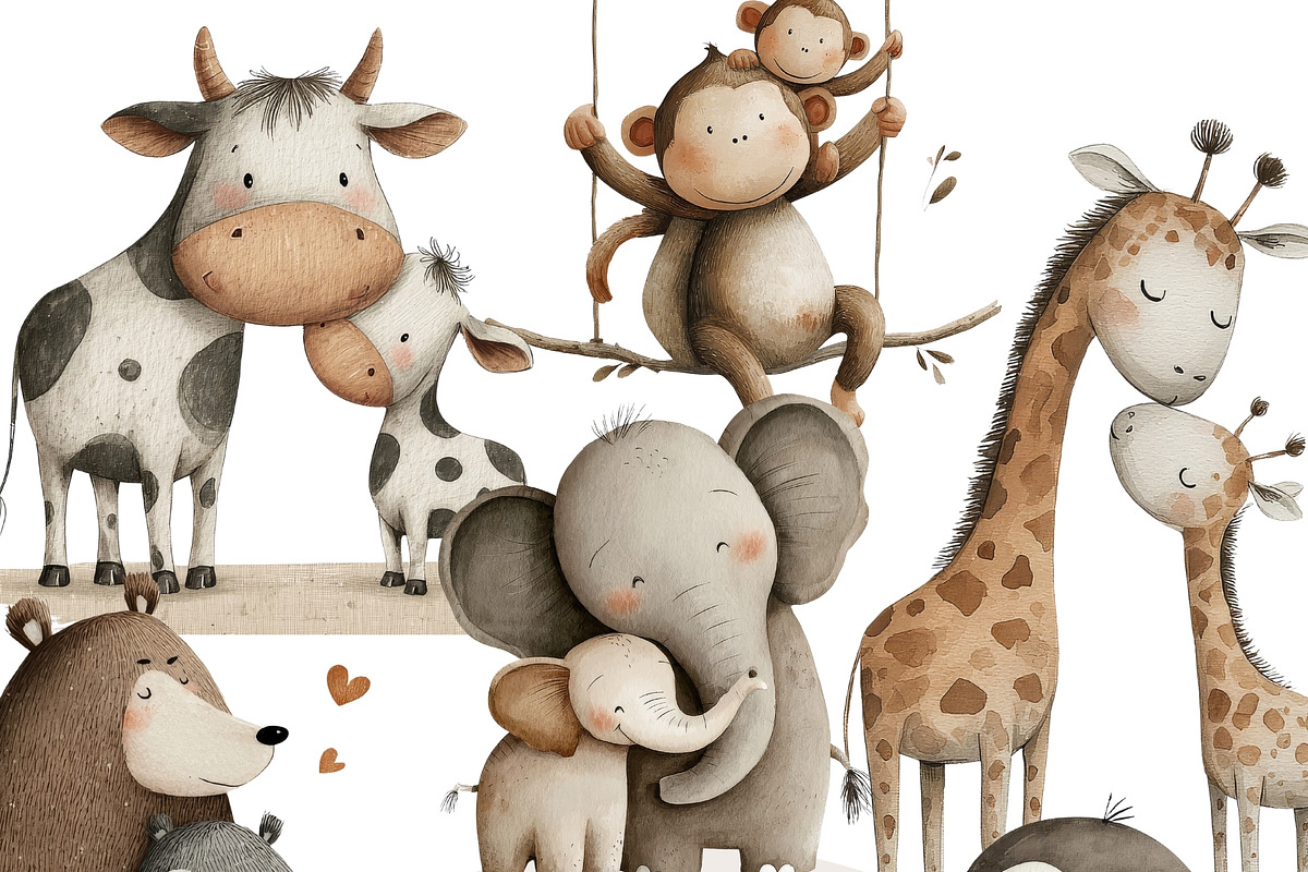 Mom and Baby Animal Clipart, a Decorative Illustration by Pati Charm Studio (Photo 1 of 8)