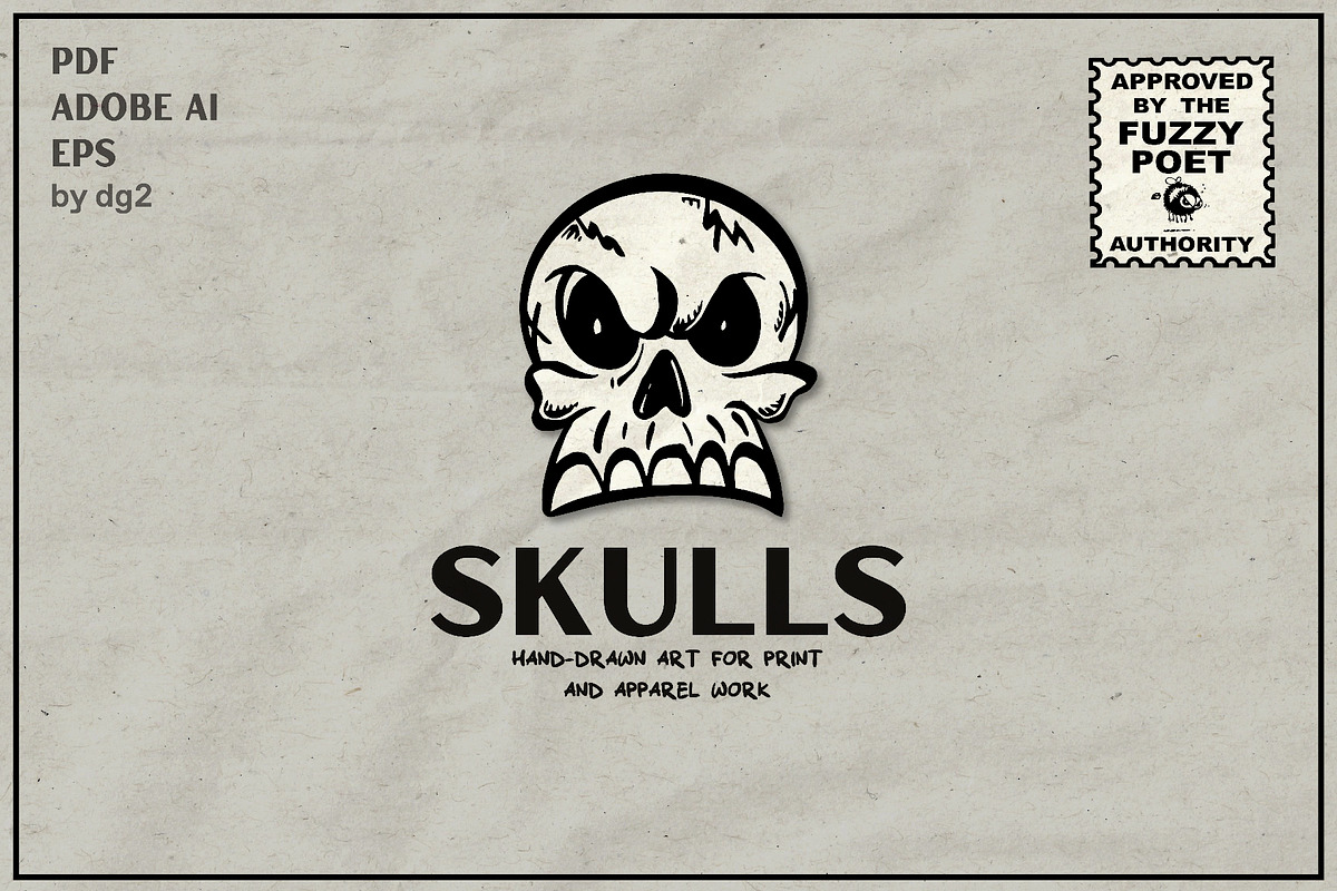 Skulls Vector Pack | Hand-Drawn Art, a Person Illustration by Fuzzy Poet by DG2 (Photo 1 of 3)