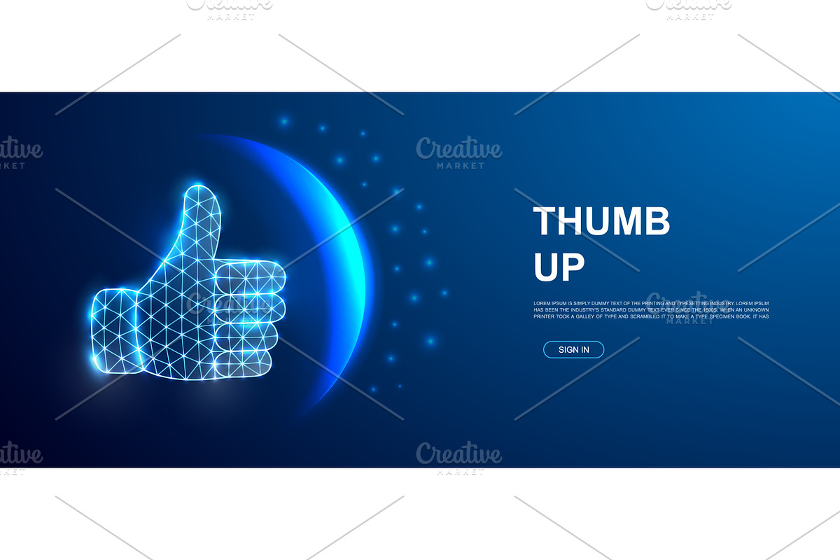 Glowing digital thumbs up symbol, a Technology Illustration by GraphiShop