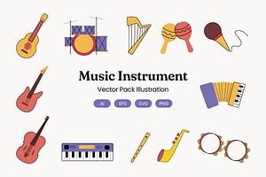 Music Instrument Illustration Set, an Object Graphic by Rahardi Creative