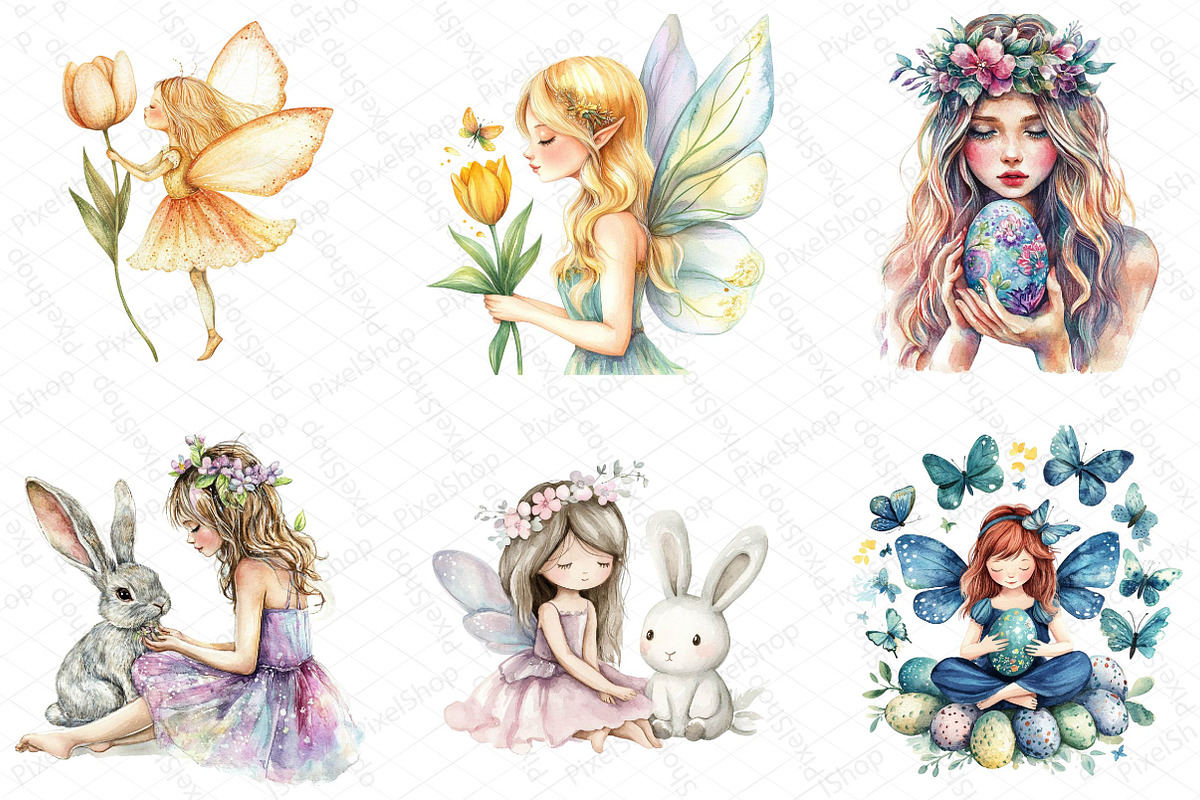 Easter Day Adorable Fairy Girls Clip, an Illustration by DreamPrint404 (Photo 2 of 6)