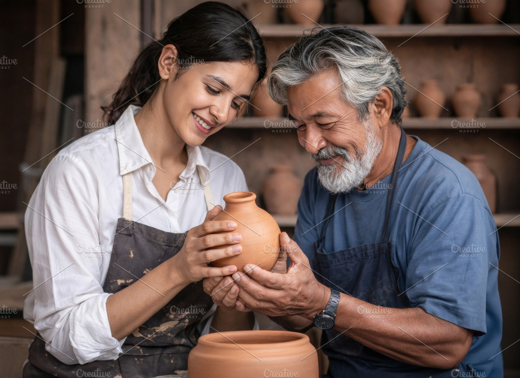 Father and Daughter Admiring Handmade Pot, an Arts & Entertainment Photo by Davizro's Market