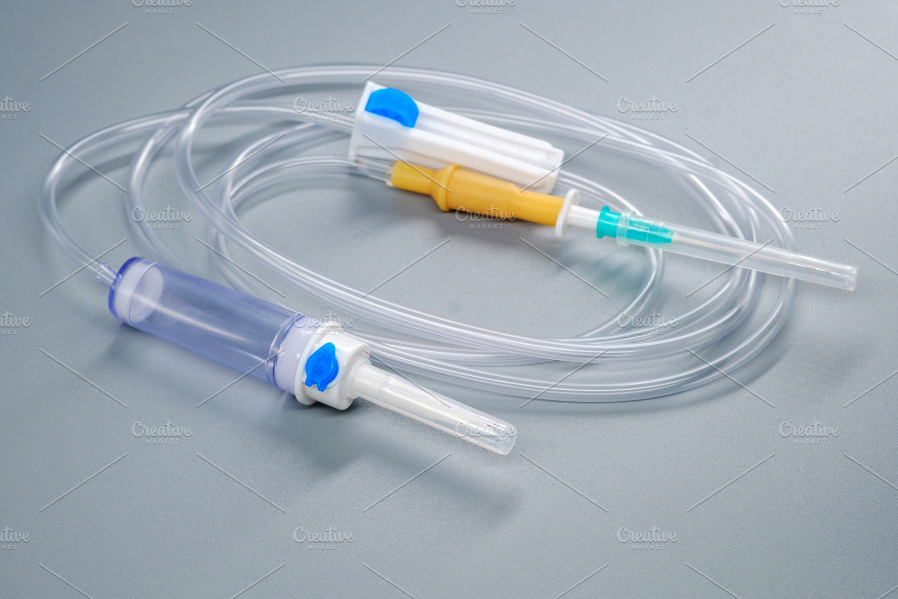 Medical infusion set Luer Slip with plastic spike for intravenous drip. Disposa, a Health & Medical Photo by Rohan Photography