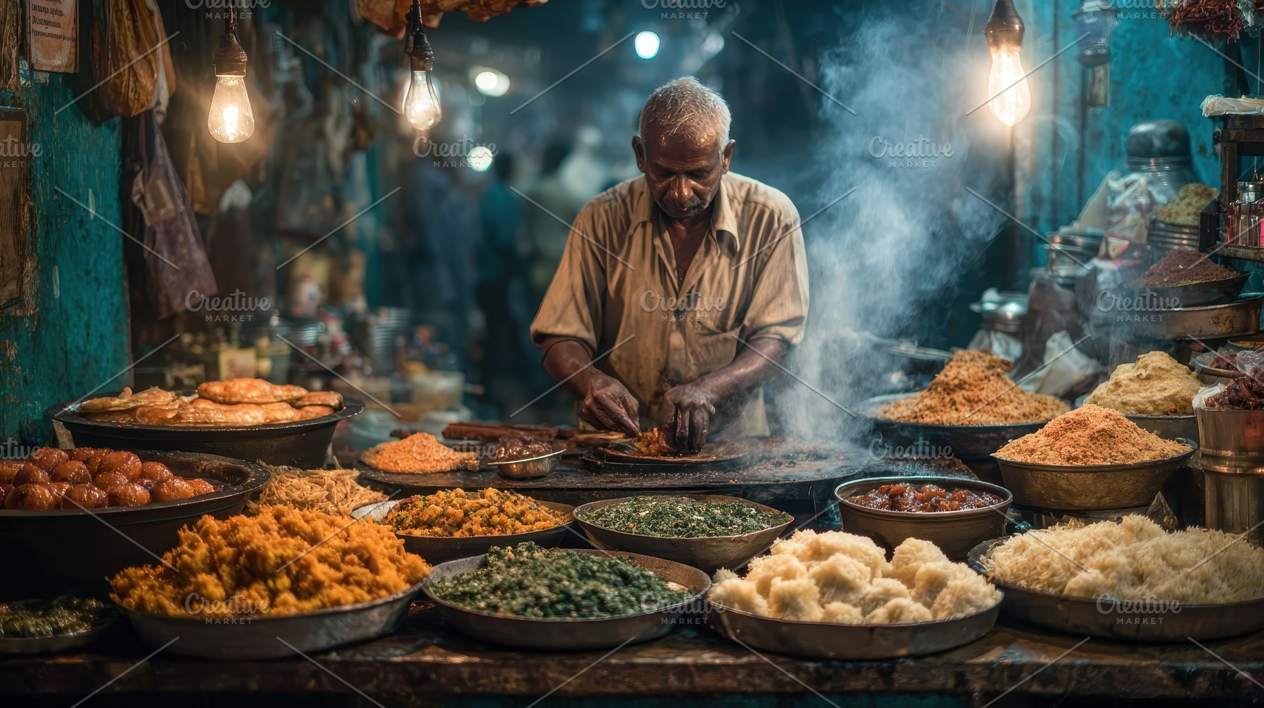 Indian street food vendor preparing, a Photo by Pixeness Studio