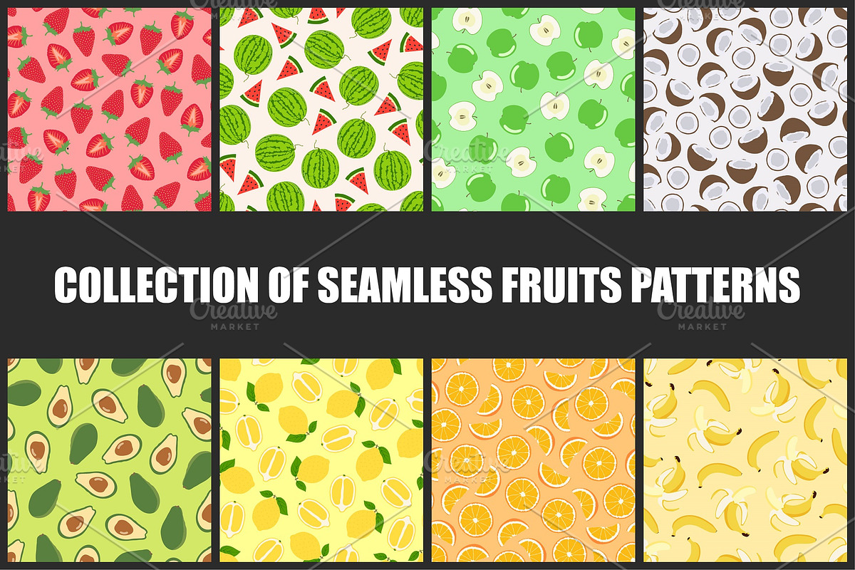 Colorful fruits seamless patterns, a Pattern Graphic by ExpressShop (Photo 1 of 6)