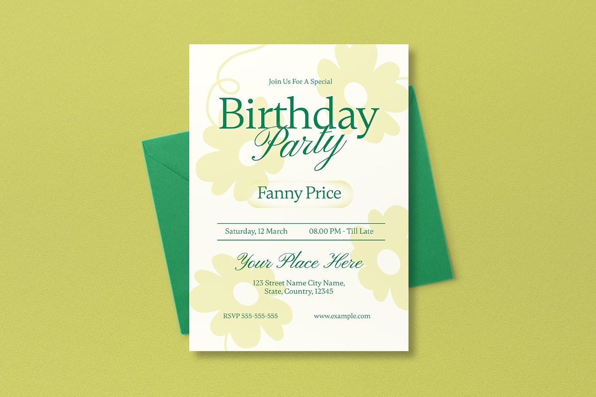 Floral Birthday Invitation, an Invitation Template by graphicook (Photo 3 of 3)