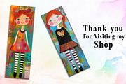 Whimsical Girl Printable Bookmarks, an Illustration by Watercolor design (Thumbnail 3 of 3)