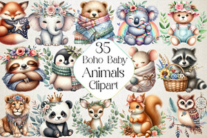 Boho Baby Clipart Bundle Boho Animal, an Illustration by DreamPrint404