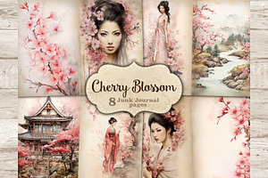 Cherry Blossom Junk Journal Pages, a Person Illustration by GlamArtZhanna