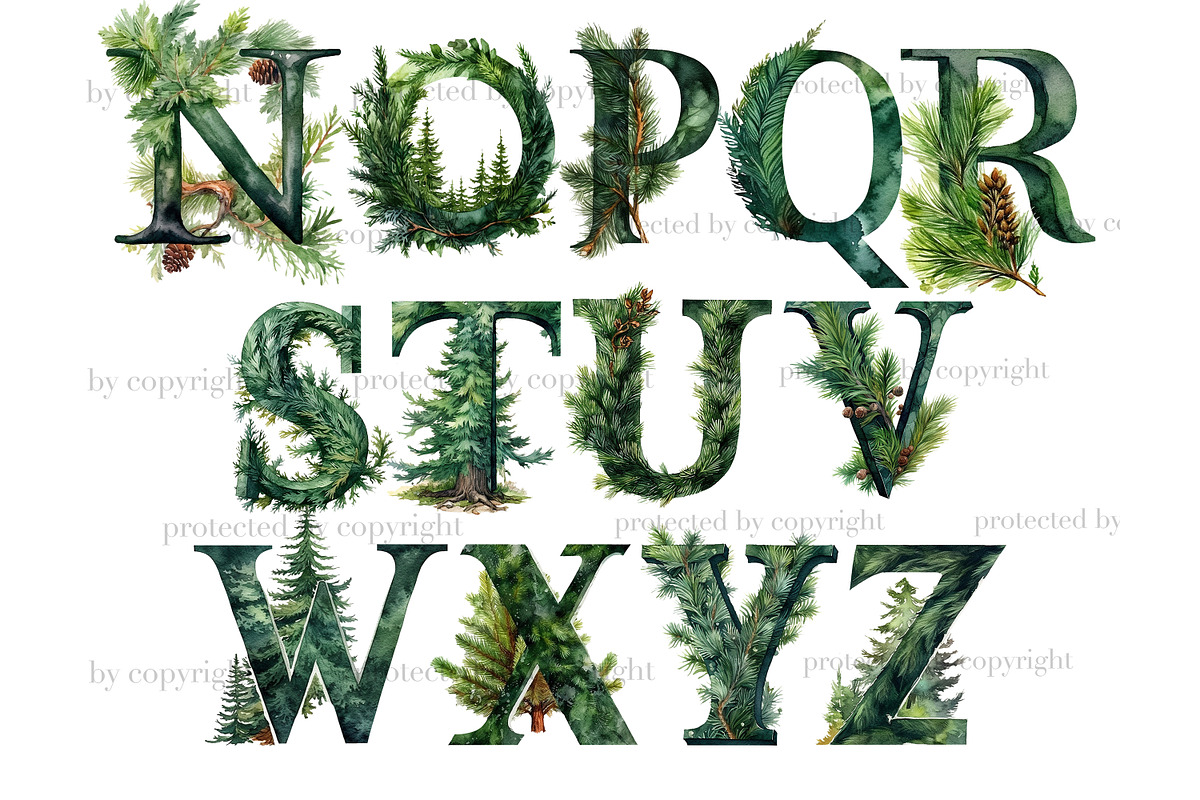 Spruce Branch Alphabet, a Decorative Illustration by GlamArtZhanna (Photo 3 of 7)