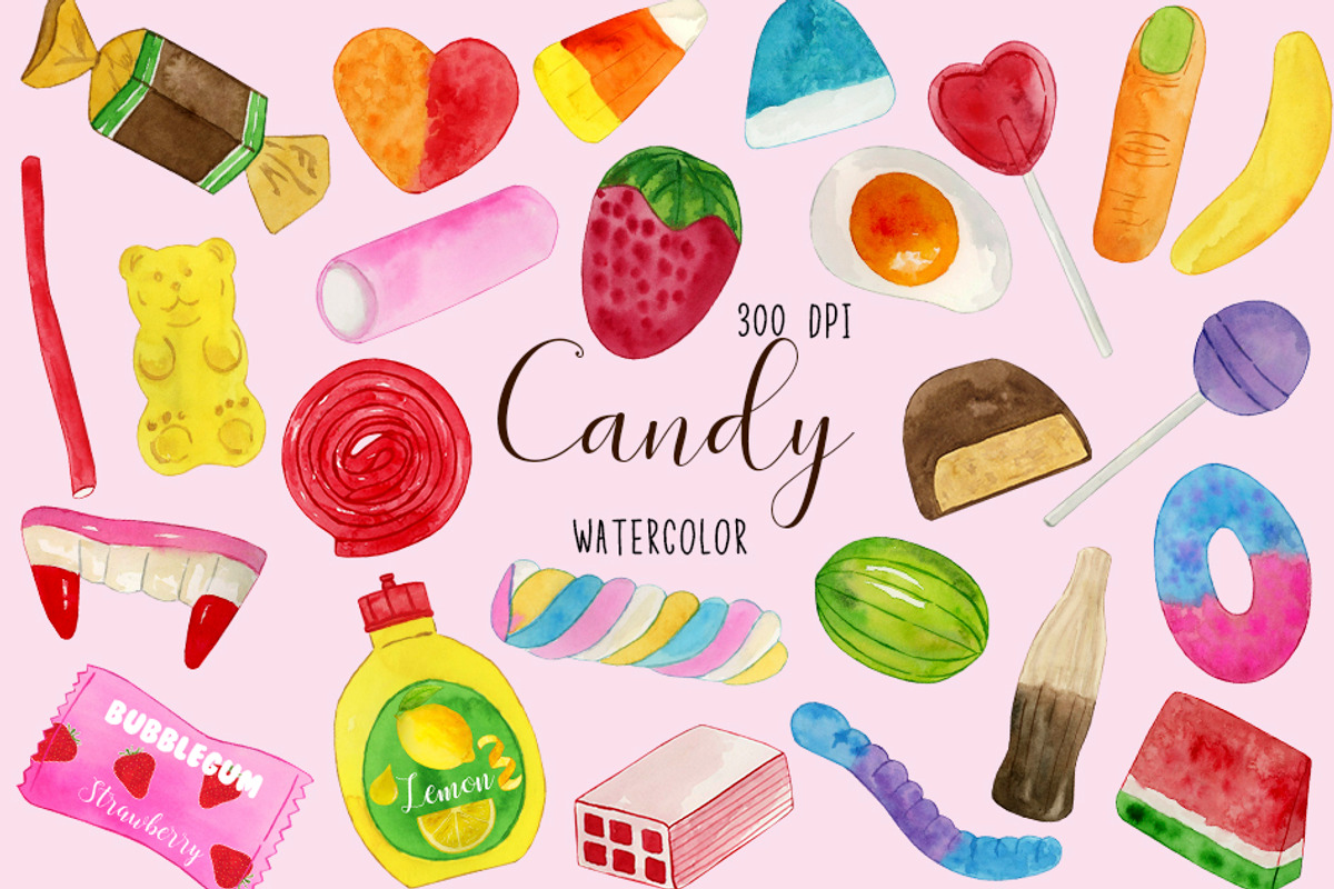 Watercolor Candy Clipart, Sweets, an Illustration by Paulaparaula (Photo 1 of 3)