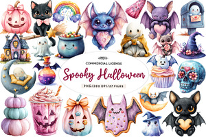 Cute Pastel Spooky Halloween Clipart, an Illustration by CreationArt