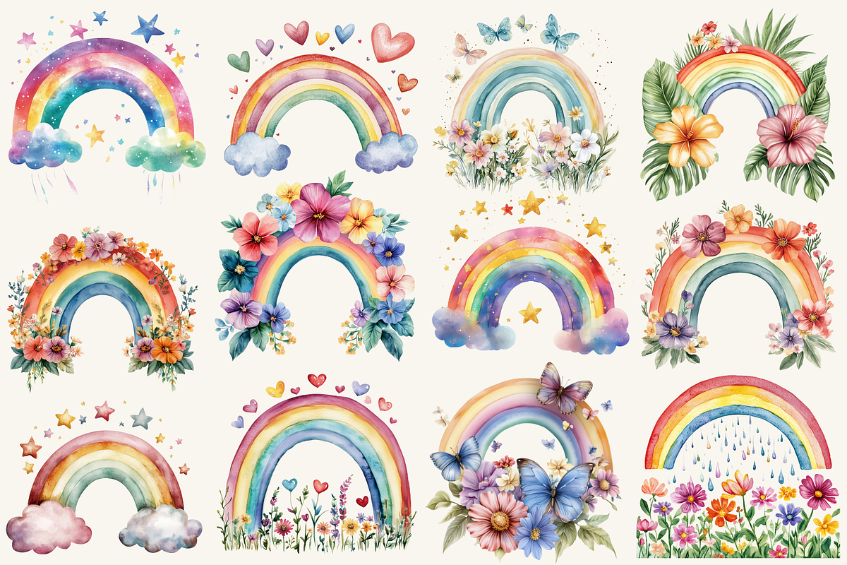 Watercolor Rainbow Clipart, an Illustration by NadiaTheronArt (Photo 2 of 4)