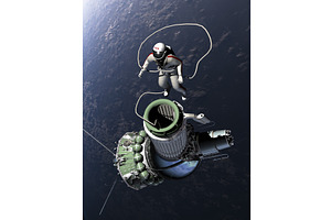 First Spacewalk. 3D Illustration.