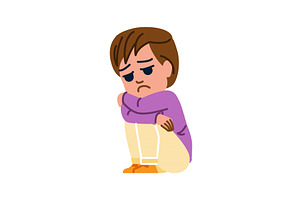 Sad child sitting alone and hugging, an Illustration by pikepicture