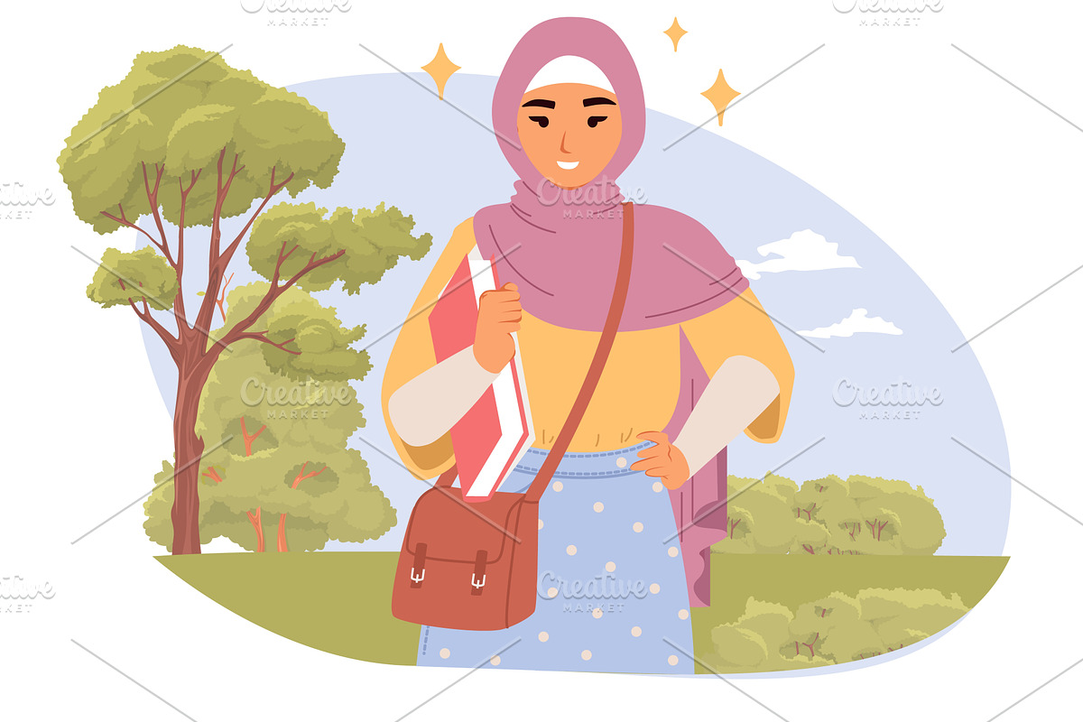 A cheerful woman wearing a hijab, an Illustration by SiberianArt