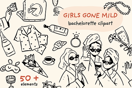 Whimsical bachelorette party clipart, a Decorative Illustration by Heartwarming Art
