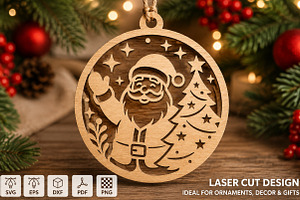 Santa Christmas Ornament Laser Cut, an Object Graphic by YA Design