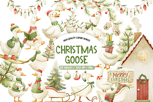Christmas Goose Watercolor Set, an Illustration by TatiMockup