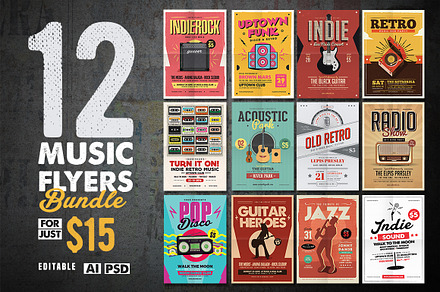 12 Indie Music Flyers Bundle, a Flyer Template by Guuver