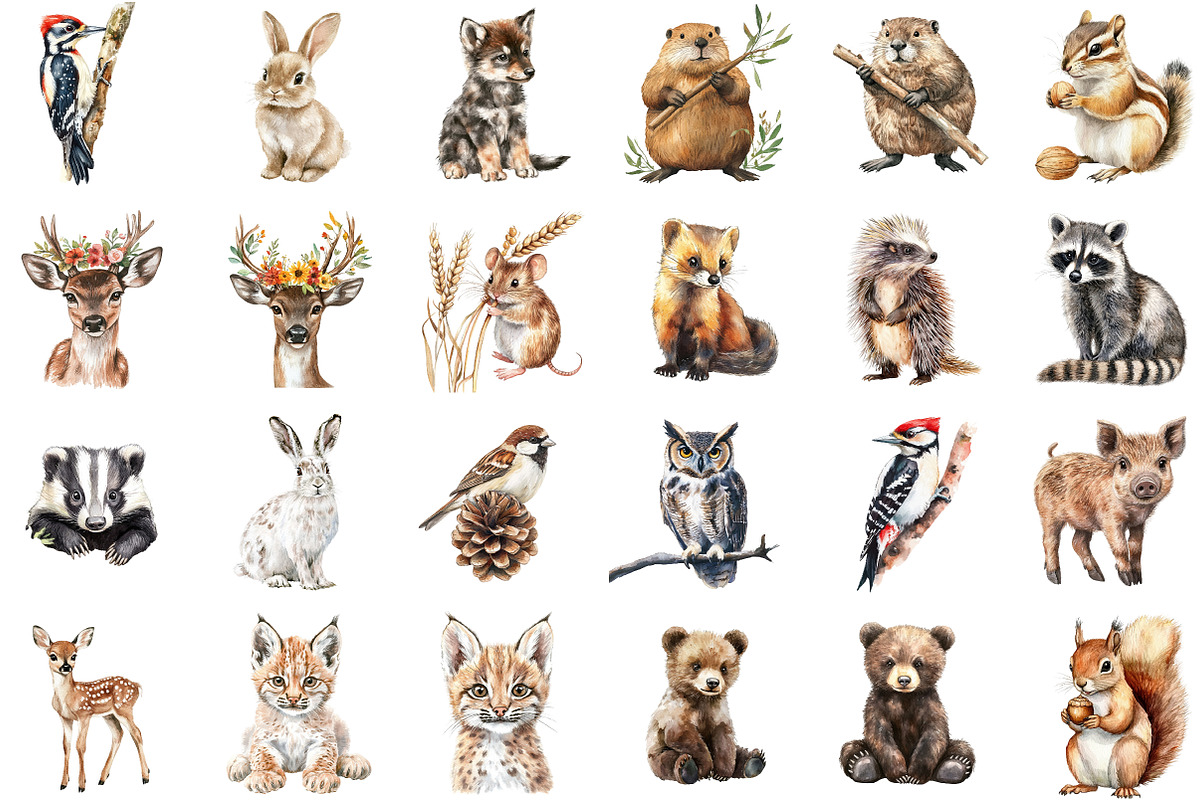 Woodland Clipart Forest Animals Set, an Illustration by Sublimation Artist (Photo 2 of 6)