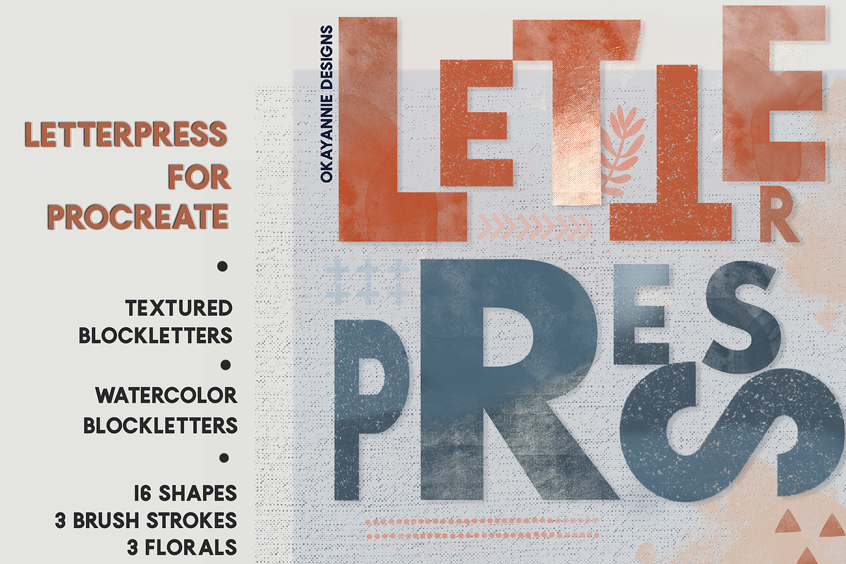 LetterPress Brushes for Procreate, a Brush Add-On by OkayAnnie Designs (Photo 2 of 11)