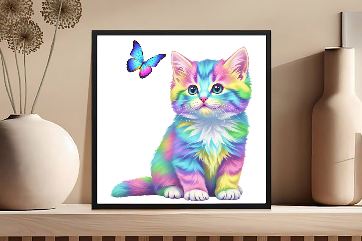 Watercolor Rainbow Kitten Clipart, an Illustration by Black Bird Studio (Photo 4 of 4)