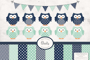 Navy & Mint Owl Clipart, an Animal Illustration by Amanda Ilkov