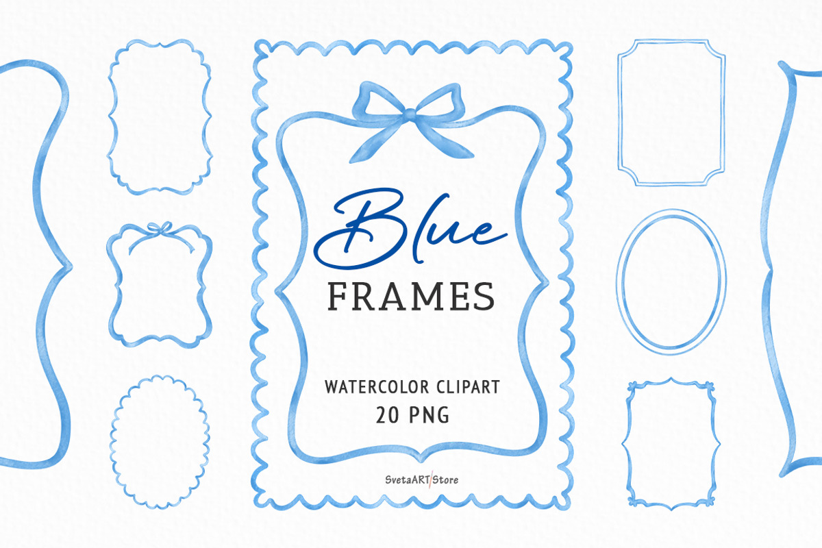 Watercolor Blue Frames Clipart, an Object Graphic by SvetaArtStore (Photo 1 of 8)