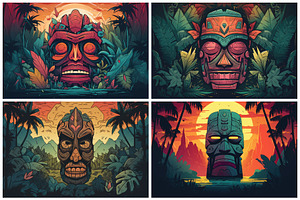 28 Polynesian Tiki Mask Illustration